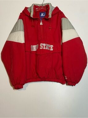 Vintage 90s STARTER Ohio State Buckeyes Hooded Anorak Puffer Jacket